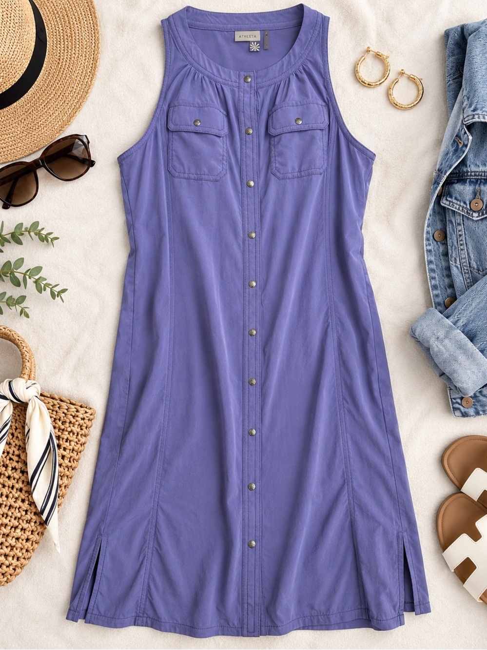 Athleta Purple Sleeveless Button-Front Swim Cover-Up